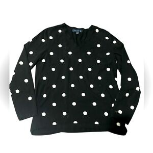 Tommy Hilfiger polka dot, vneck sweater, sz L, cotton, black/white